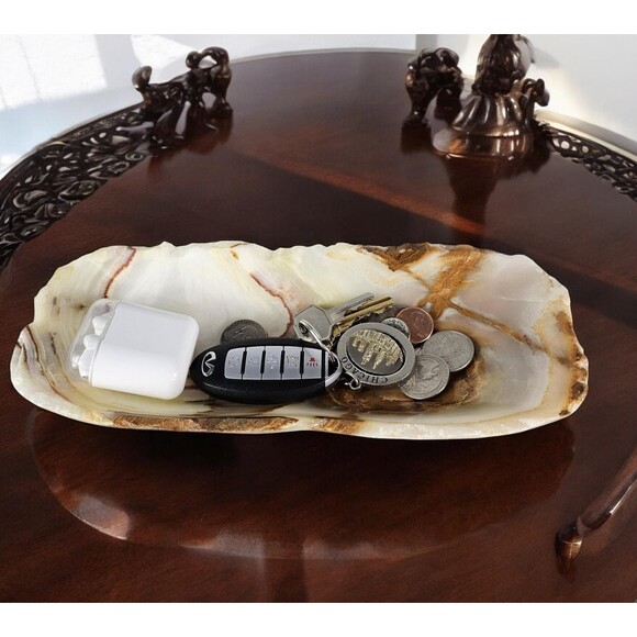 Green Onyx decorative tray, catchall dish, polished stone jewelry dish for gift - Picture 1 of 10